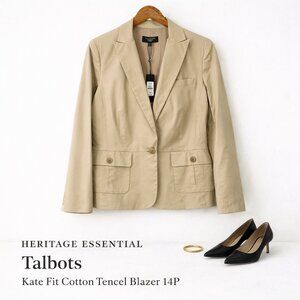 NWT Talbots Kate Fit Cotton Tencel Blazer 14P Khaki Stretch
